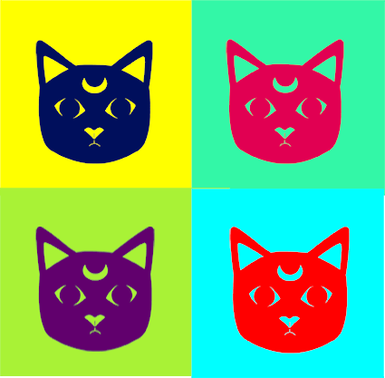 Cuatros gatos de colores dibujados