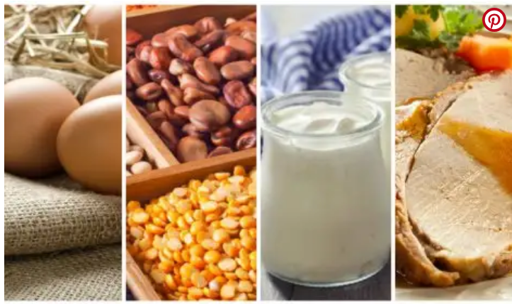 alimentos proteínas como huevo, cereales, yogurt natural
