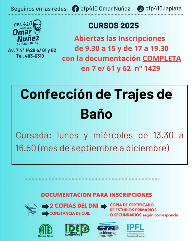 inscripción para confección de trajes de baño